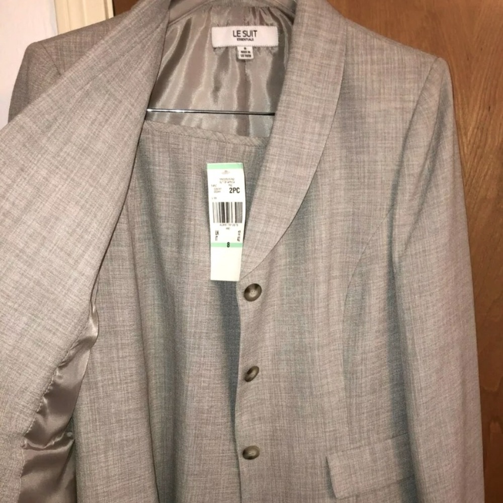 Le Suit 3-Button Skirt Suit, 2-Piece Grey Tweed